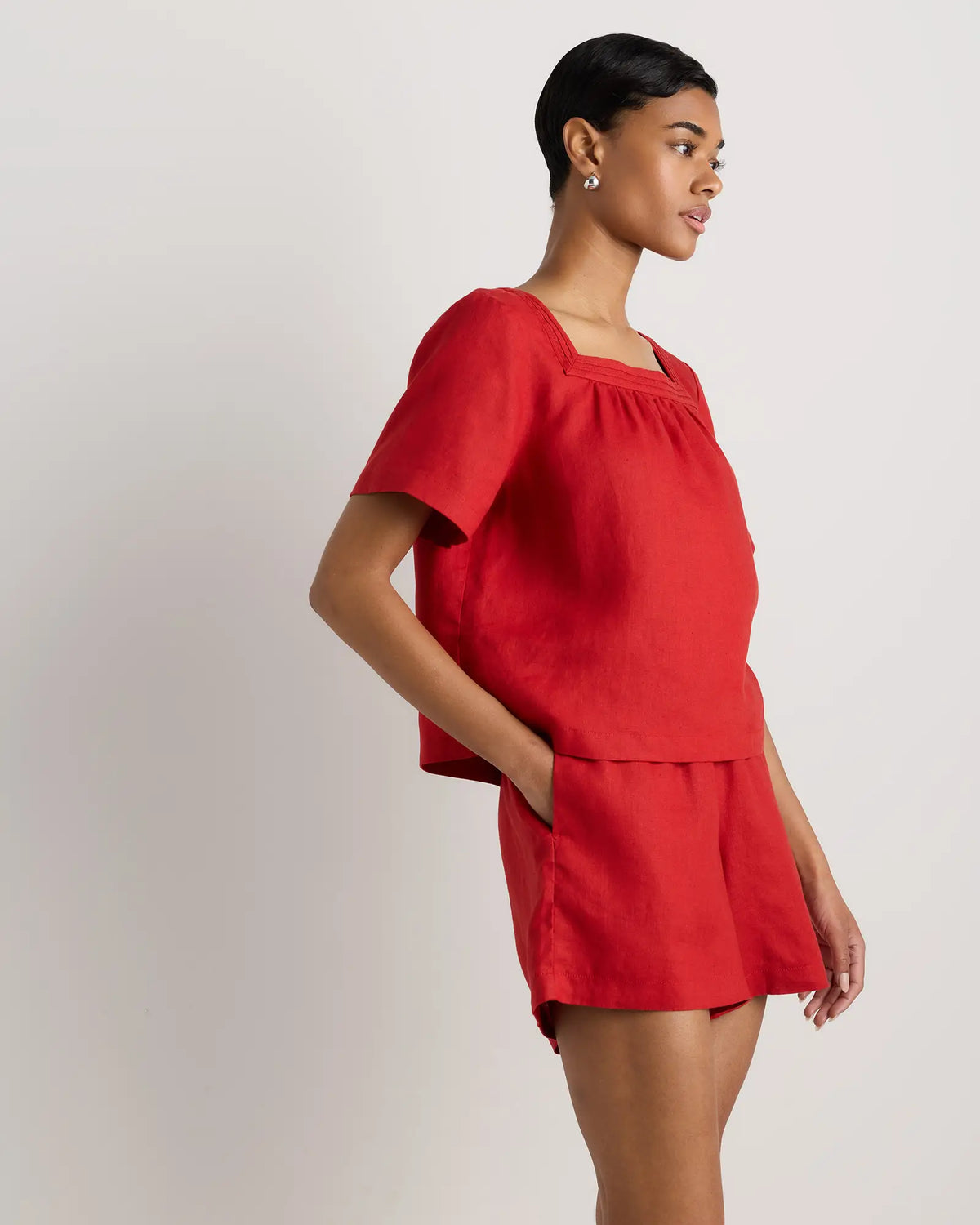 100% European Linen Square Neck Swing Top - US 5974