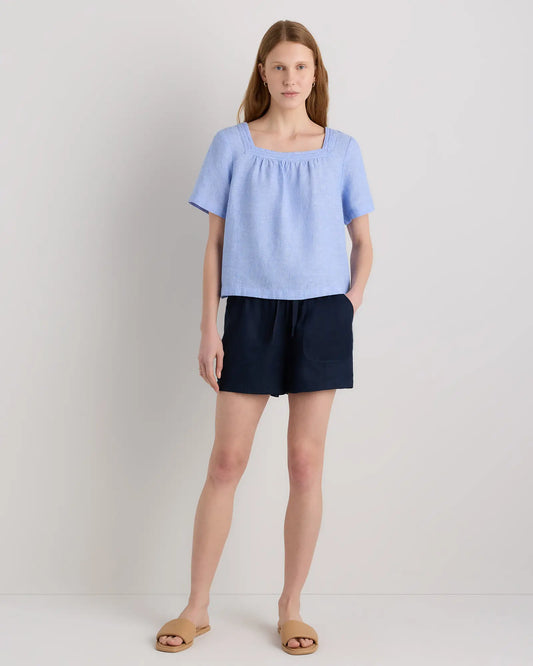 100% European Linen Square Neck Swing Top - US 8679