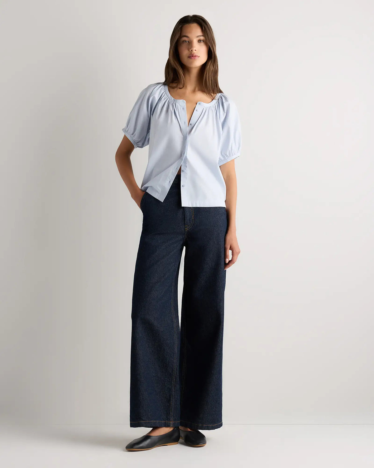 Cotton Viscose Voile Raglan Short Sleeve Blouse - US 9773