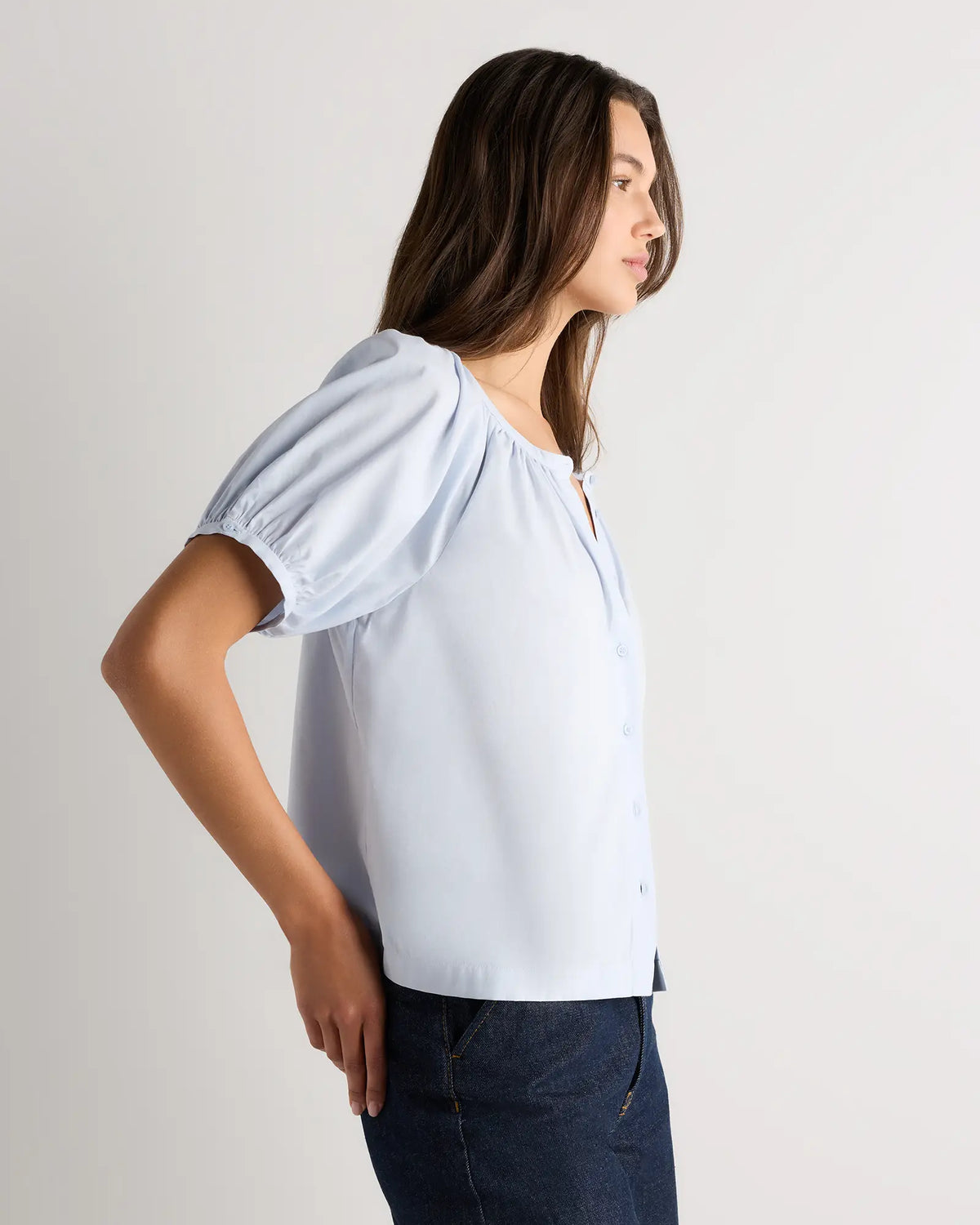 Cotton Viscose Voile Raglan Short Sleeve Blouse - US 9773