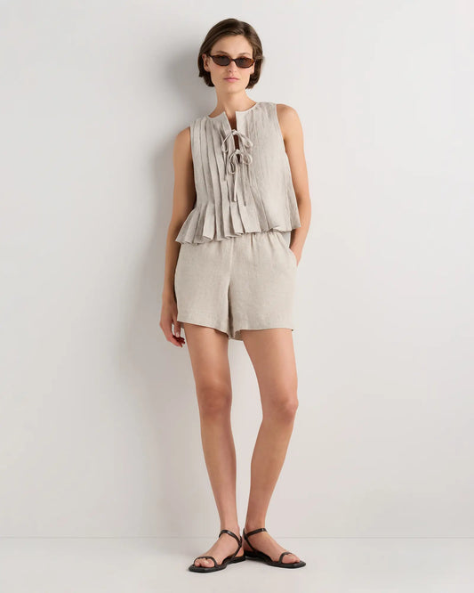 100% European Linen Pleated Tank - US 5773