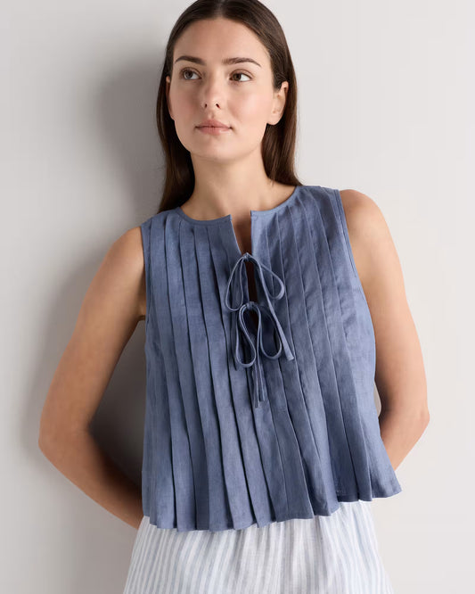 100% European Linen Pleated Tank - US 1631