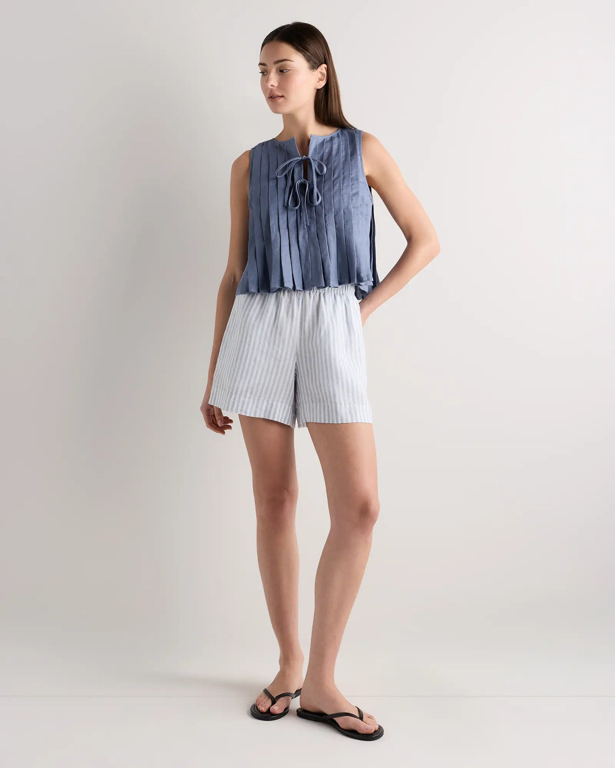 100% European Linen Pleated Tank - US 1631