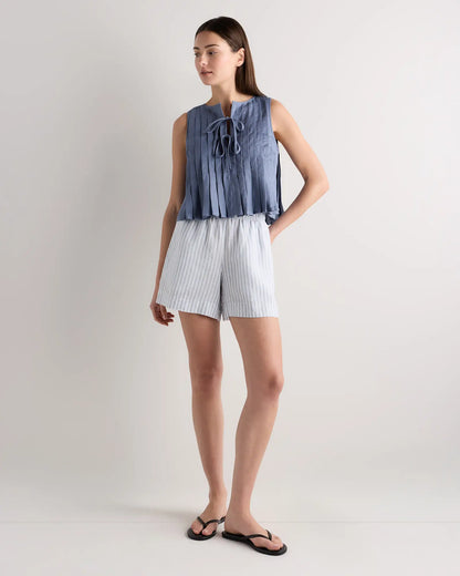 100% European Linen Pleated Tank - US 1631
