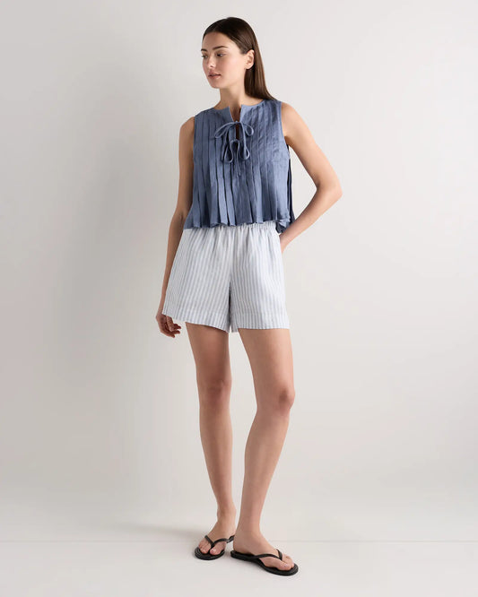 100% European Linen Pleated Tank - US 1631