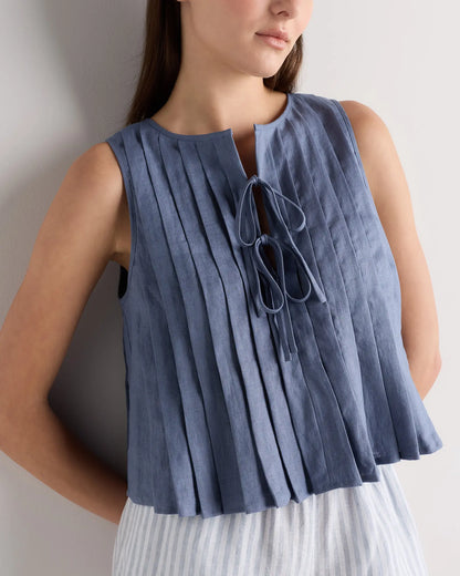 100% European Linen Pleated Tank - US 1631