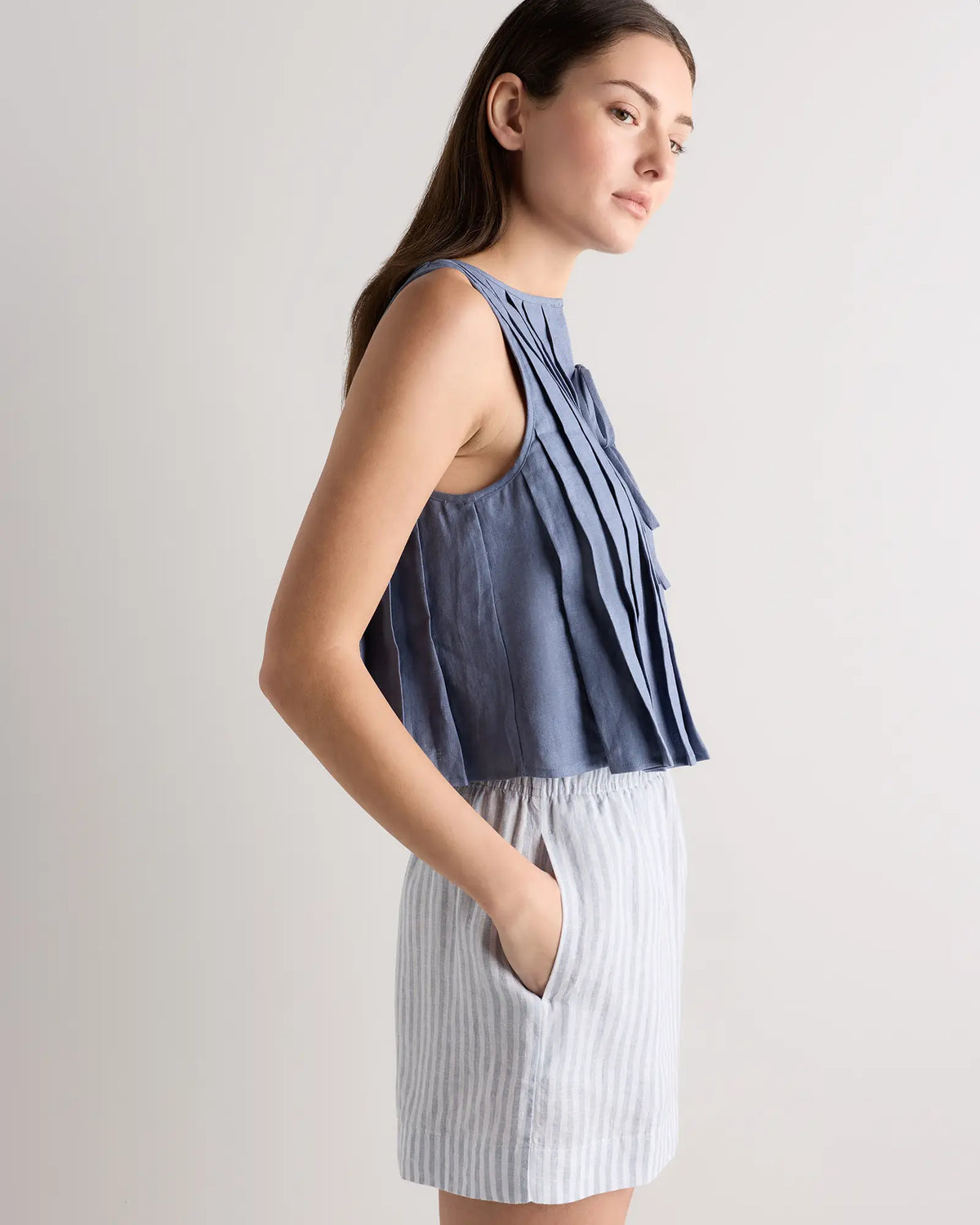 100% European Linen Pleated Tank - US 1631