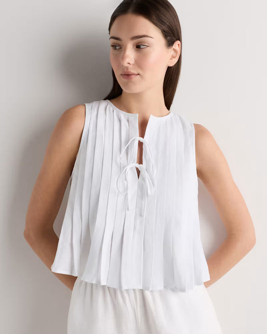 100% European Linen Pleated Tank - US 9582
