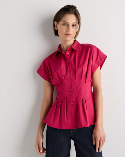 Stretch Twill Pleated Short Sleeve Shirt - US 9865