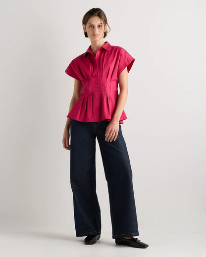 Stretch Twill Pleated Short Sleeve Shirt - US 9865