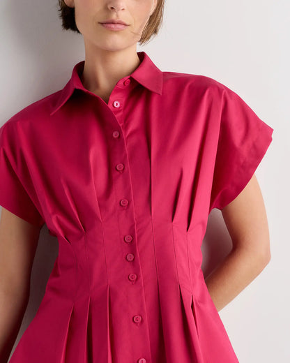 Stretch Twill Pleated Short Sleeve Shirt - US 9865