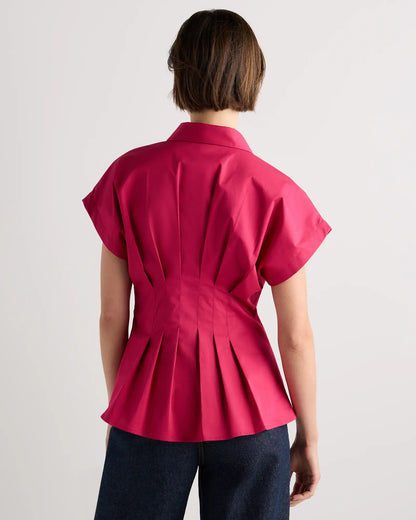 Stretch Twill Pleated Short Sleeve Shirt - US 9865