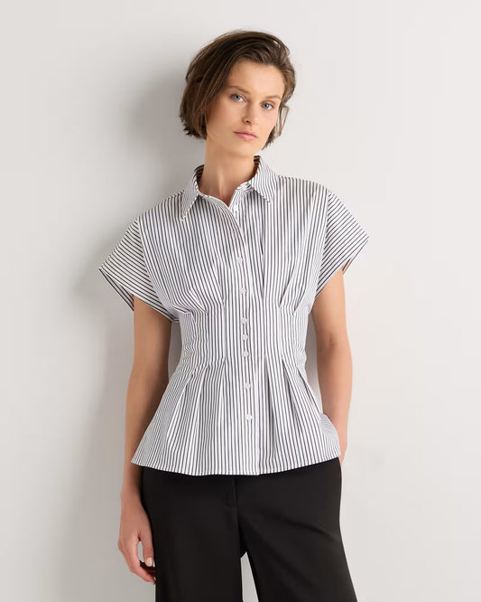 Stretch Twill Pleated Short Sleeve Shirt - US 9965