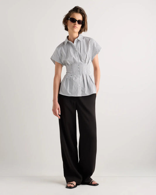 Stretch Twill Pleated Short Sleeve Shirt - US 9965