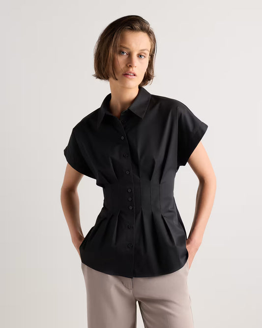Stretch Twill Pleated Short Sleeve Shirt - US 6589