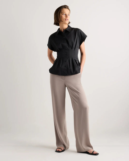 Stretch Twill Pleated Short Sleeve Shirt - US 6589