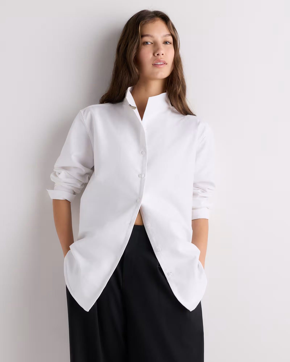 Organic Cotton Oxford Stand Collar Shirt - US 8242