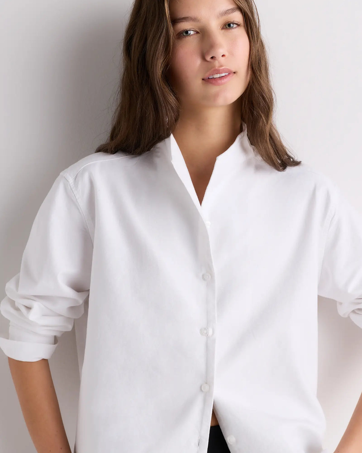 Organic Cotton Oxford Stand Collar Shirt - US 8242