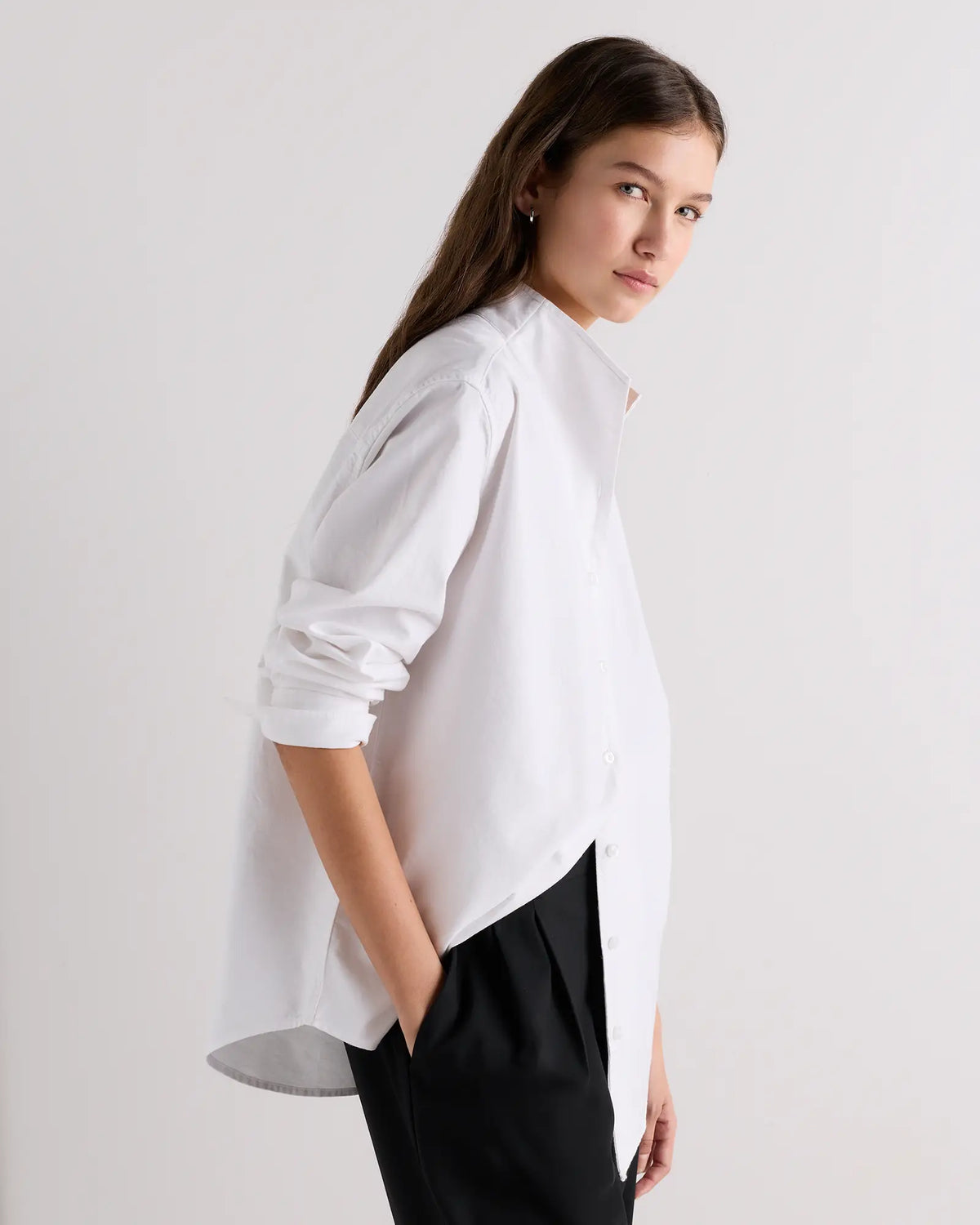 Organic Cotton Oxford Stand Collar Shirt - US 8242