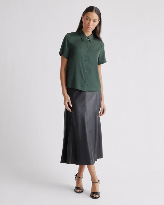 Washable Stretch Silk Short Sleeve Blouse - US 7121