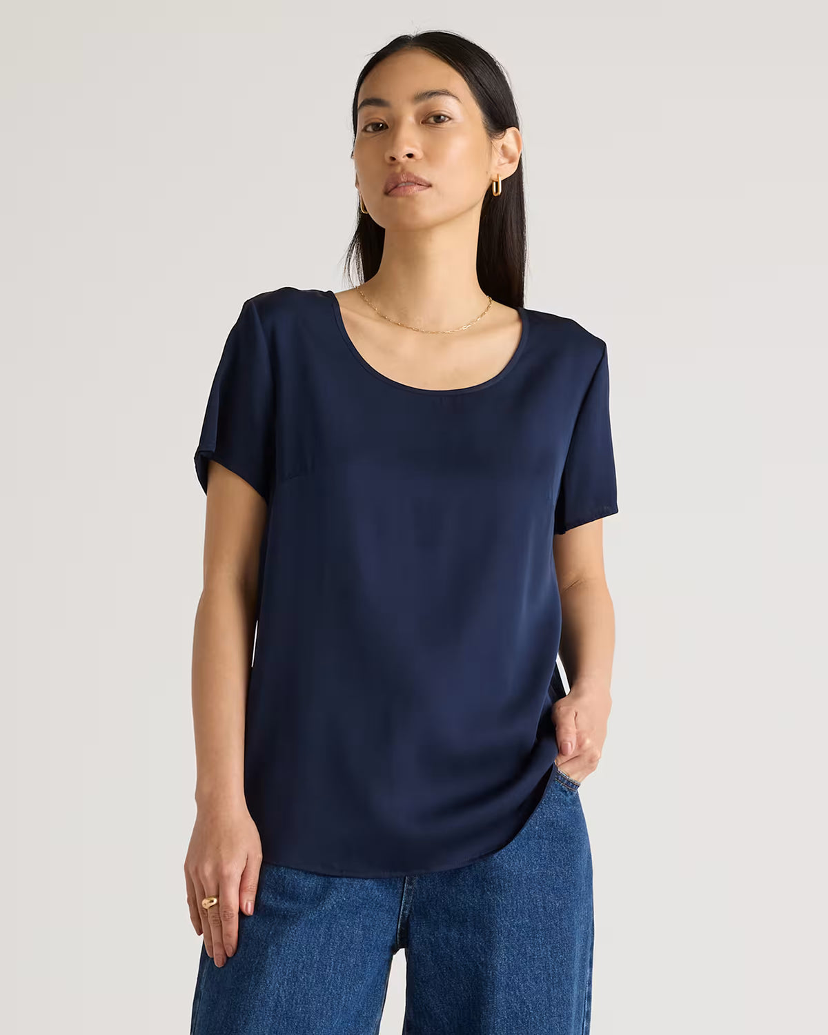 Washable Stretch Silk Tee - US 8156