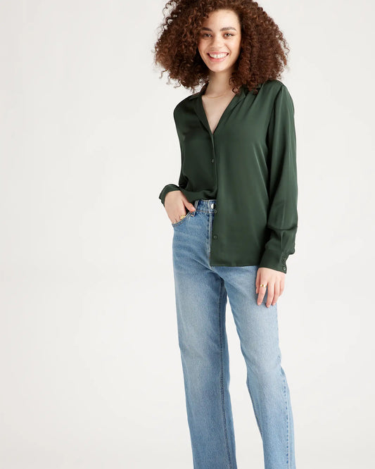 Washable Stretch Silk Notch Collar Blouse - US 1039