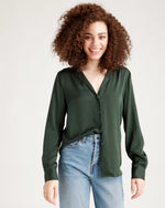 Washable Stretch Silk Notch Collar Blouse - US 1039