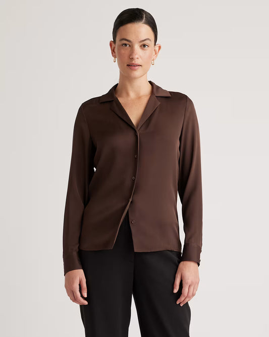 Washable Stretch Silk Notch Collar Blouse - US 0105