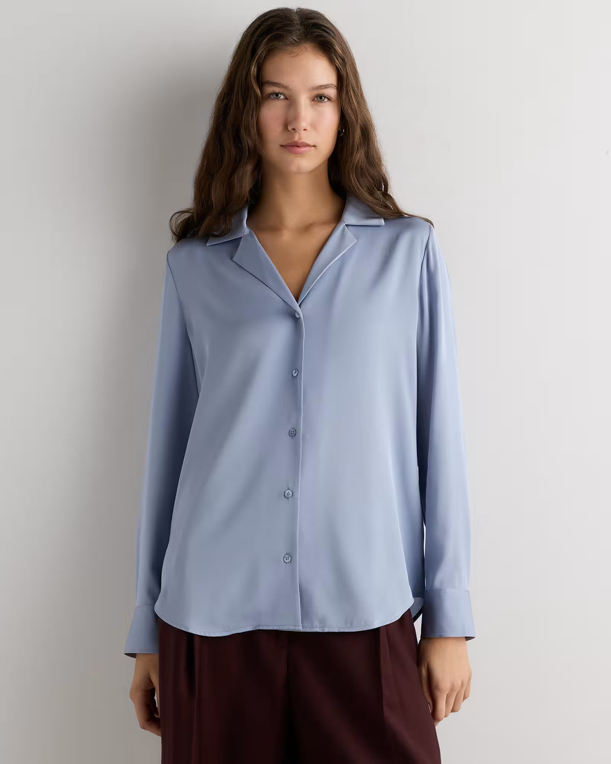 Washable Stretch Silk Notch Collar Blouse - US 1086