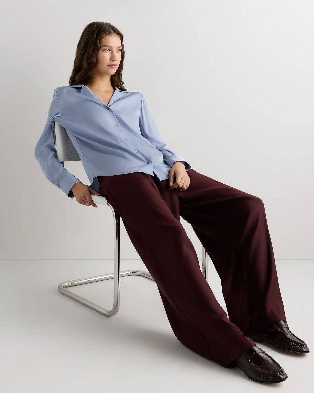 Washable Stretch Silk Notch Collar Blouse - US 1086