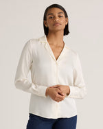 Washable Stretch Silk Notch Collar Blouse - US 9834