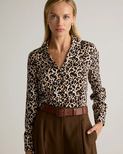 Washable Stretch Silk Notch Collar Blouse - US 1105
