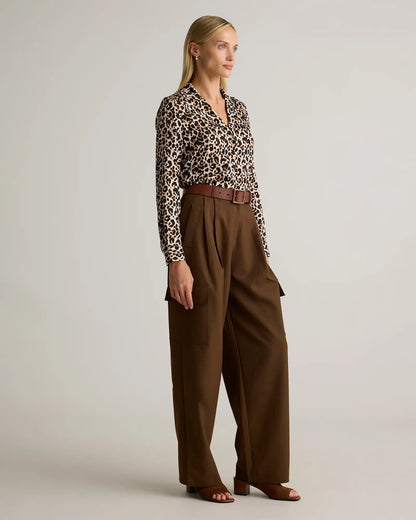 Washable Stretch Silk Notch Collar Blouse - US 1105
