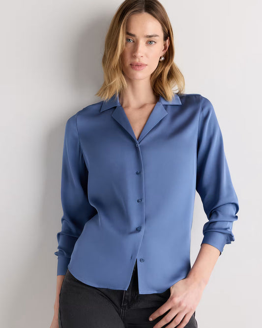 Washable Stretch Silk Notch Collar Blouse - US 3177