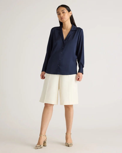 Washable Stretch Silk Notch Collar Blouse - US 0629