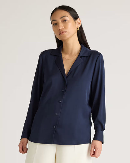 Washable Stretch Silk Notch Collar Blouse - US 0629