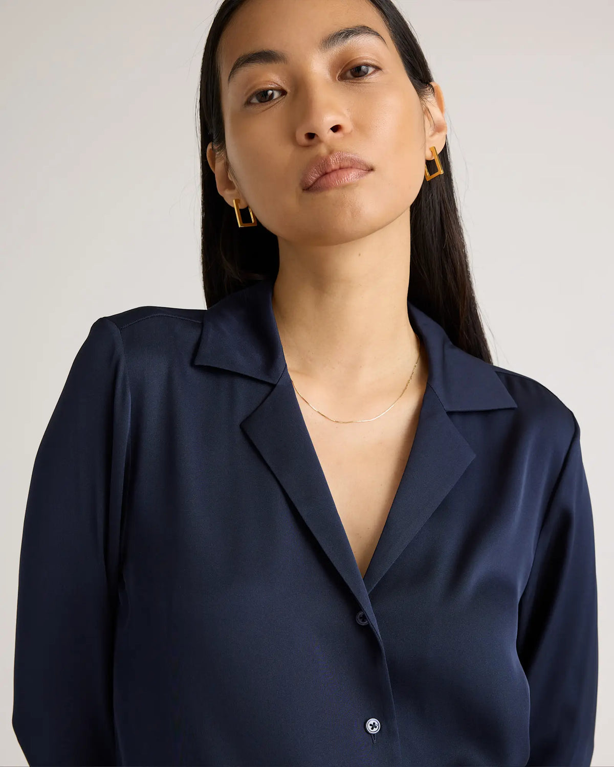 Washable Stretch Silk Notch Collar Blouse - US 0629