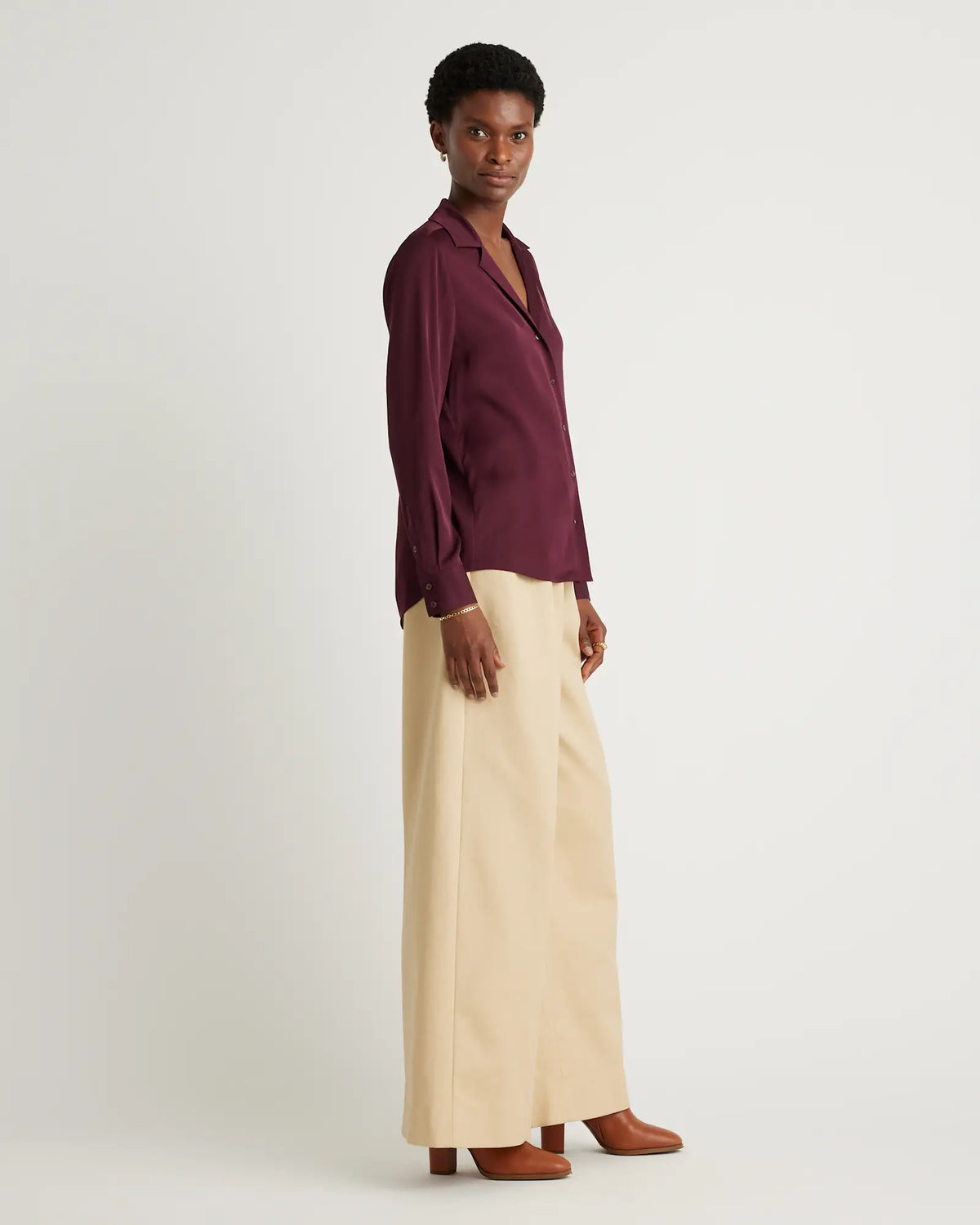 Washable Stretch Silk Notch Collar Blouse - US 2075
