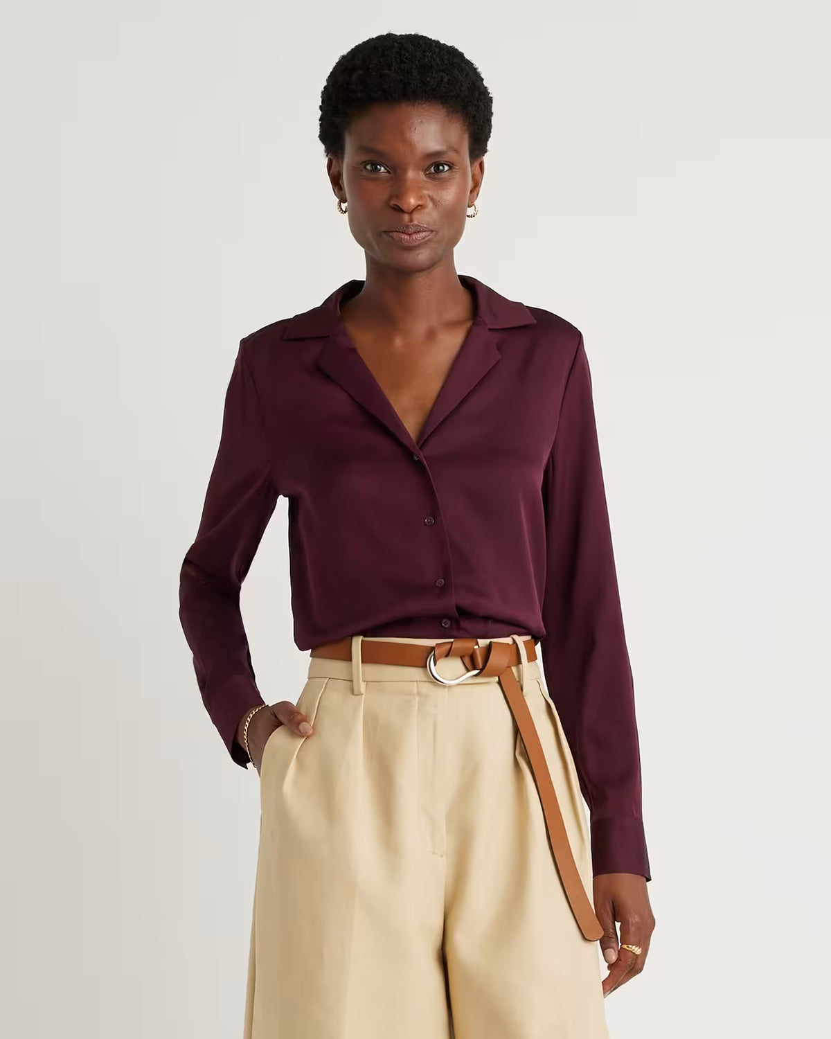 Washable Stretch Silk Notch Collar Blouse - US 2075