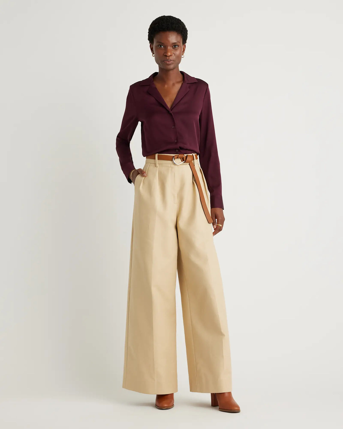 Washable Stretch Silk Notch Collar Blouse - US 2075