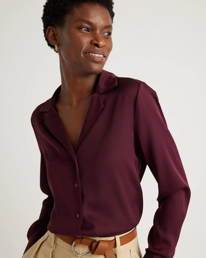 Washable Stretch Silk Notch Collar Blouse - US 2075