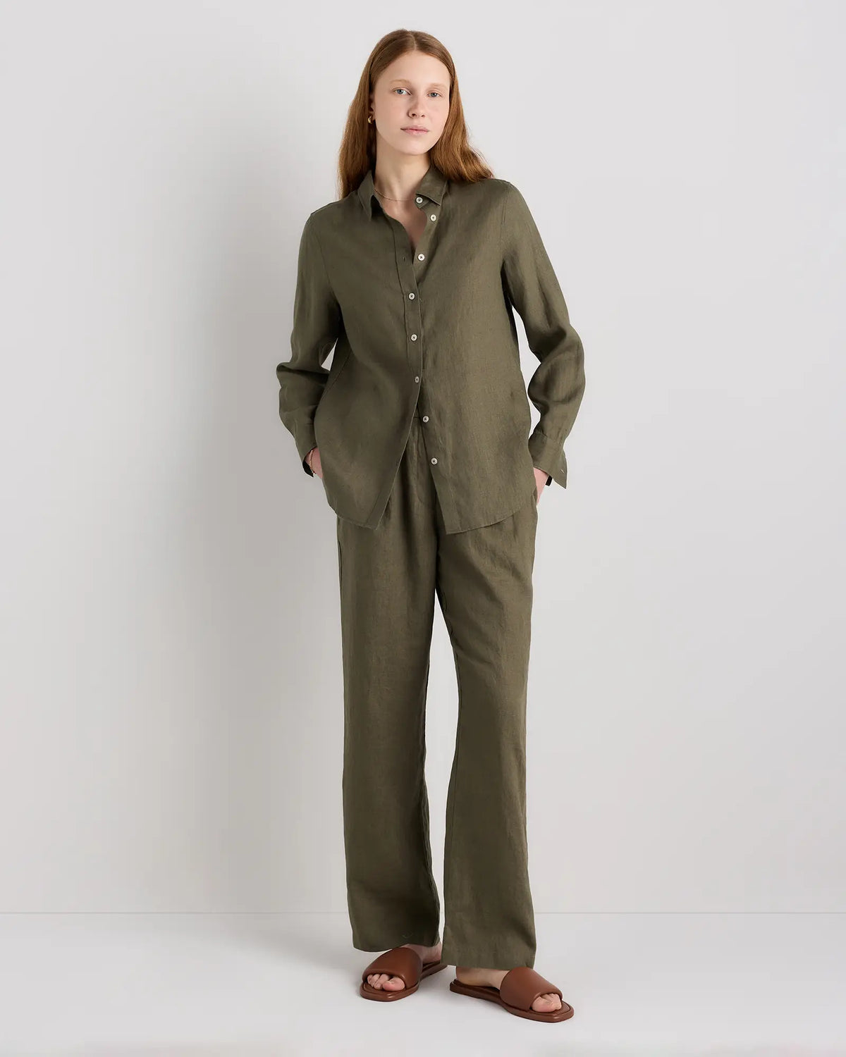 100% European Linen Long Sleeve Shirt - US 7166