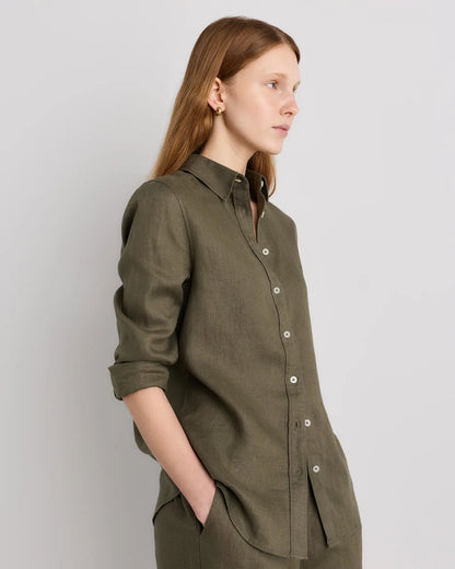 100% European Linen Long Sleeve Shirt - US 7166
