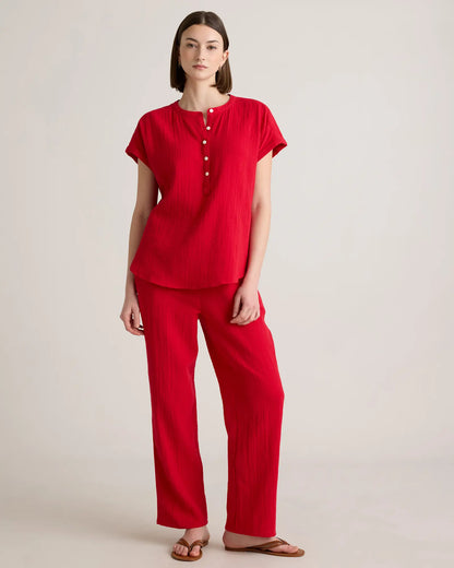 100% Organic Cotton Gauze Roll Sleeve Shirt - US 8484