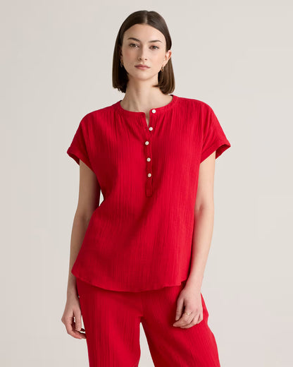 100% Organic Cotton Gauze Roll Sleeve Shirt - US 8484