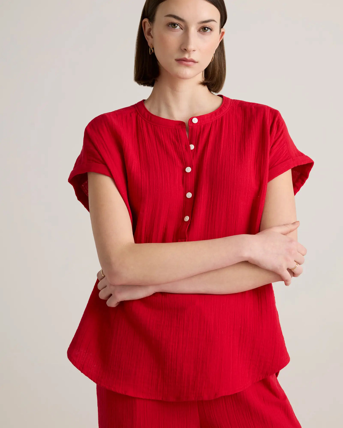 100% Organic Cotton Gauze Roll Sleeve Shirt - US 8484