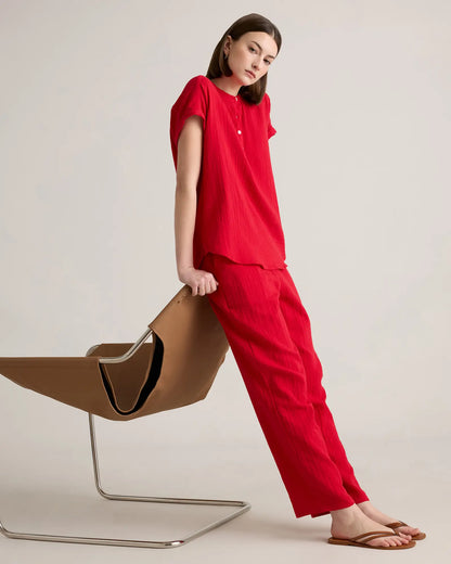 100% Organic Cotton Gauze Roll Sleeve Shirt - US 8484