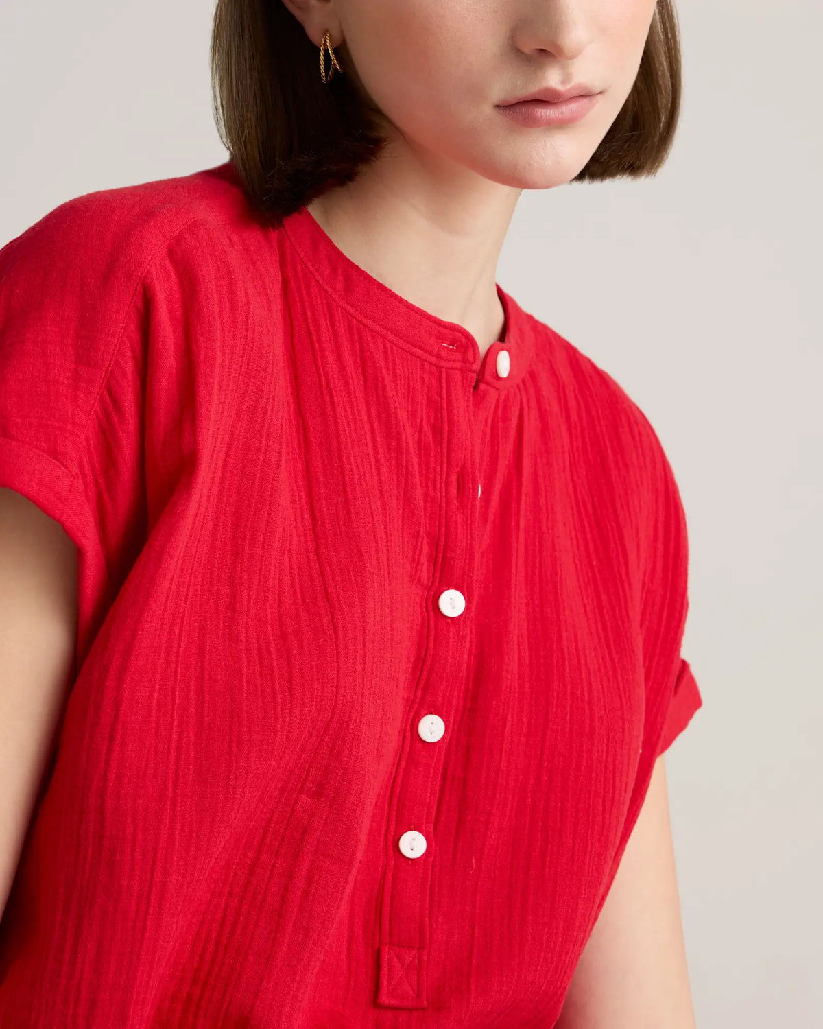 100% Organic Cotton Gauze Roll Sleeve Shirt - US 8484