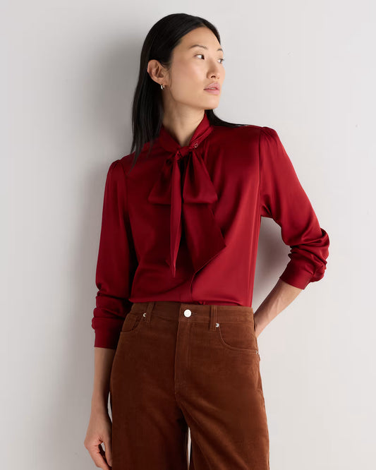 Washable Stretch Silk Tie Neck Blouse - US 1311