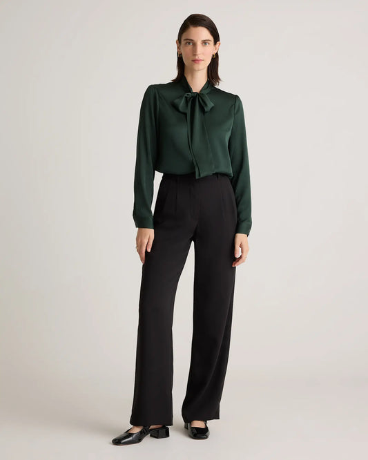 Washable Stretch Silk Tie Neck Blouse - US 9962
